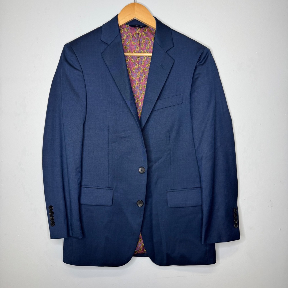 Brooks Brothers Mens Navy Blue Wool 2-Button Blazer Paisley Lining IBB17680